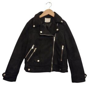 Zara Kids Faux Suede Black Moto Jacket - Size 10